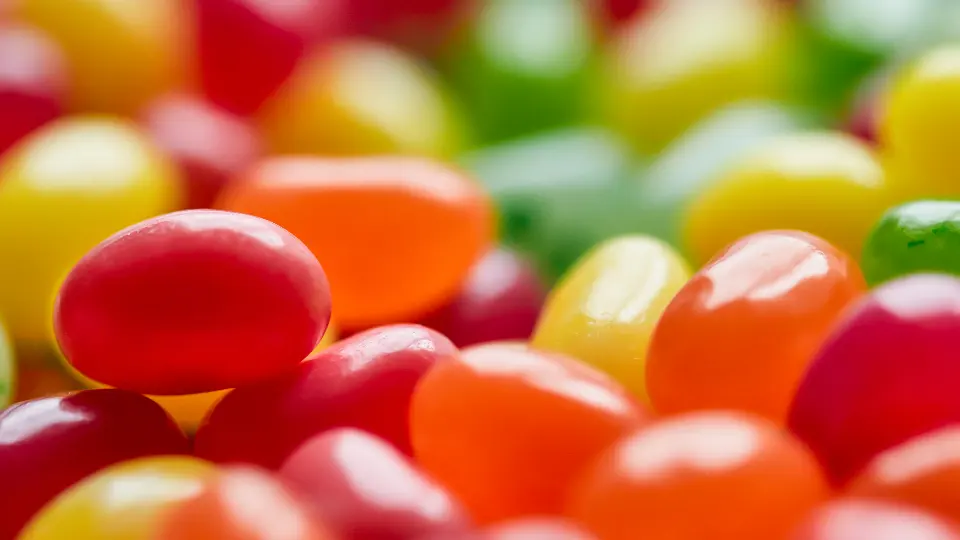 Blinkende jelly beans in close-up